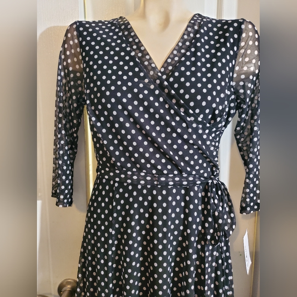 Black chiffon maxi dress with white polka dots by En Focus size Medium - Picture 2 of 3